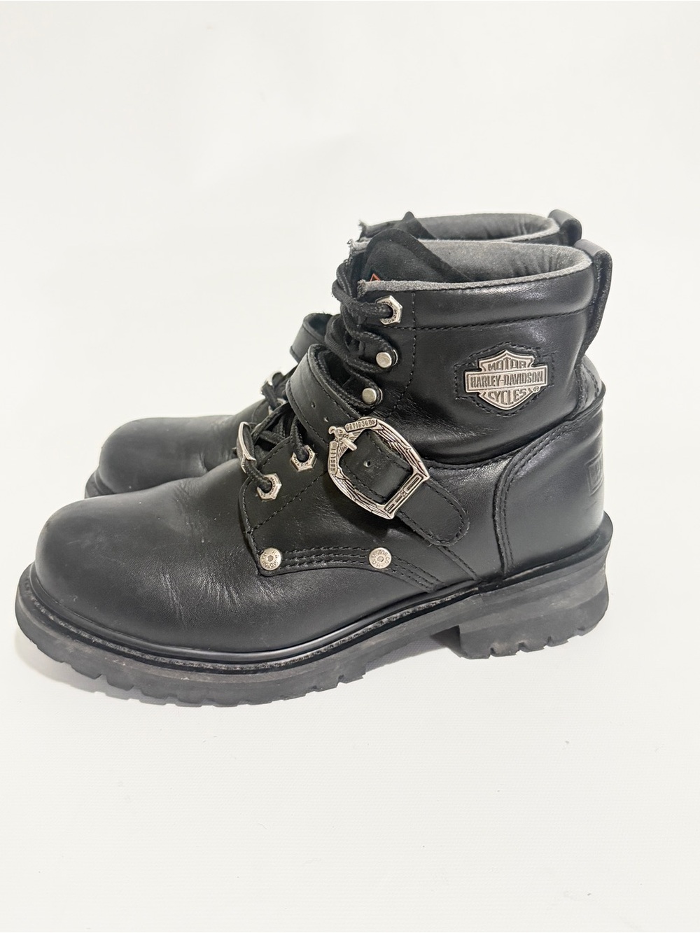 Harley-Davidson Faded Glory Black Leather Motorcycle Boots Size 7.5